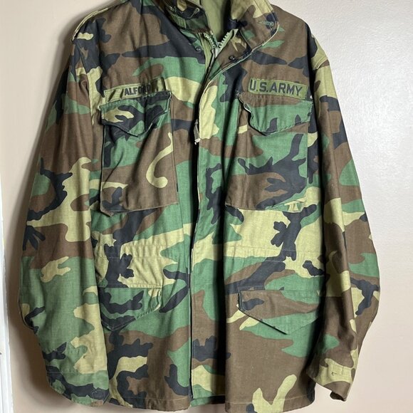 US Army M65 Coat 1986 Cold Weather Woodland BDU Military Surplus Vtg Mens M-Reg - Picture 9 of 10